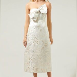Sugar Lips Lola Jacquard Bow Strapless Midi Dress